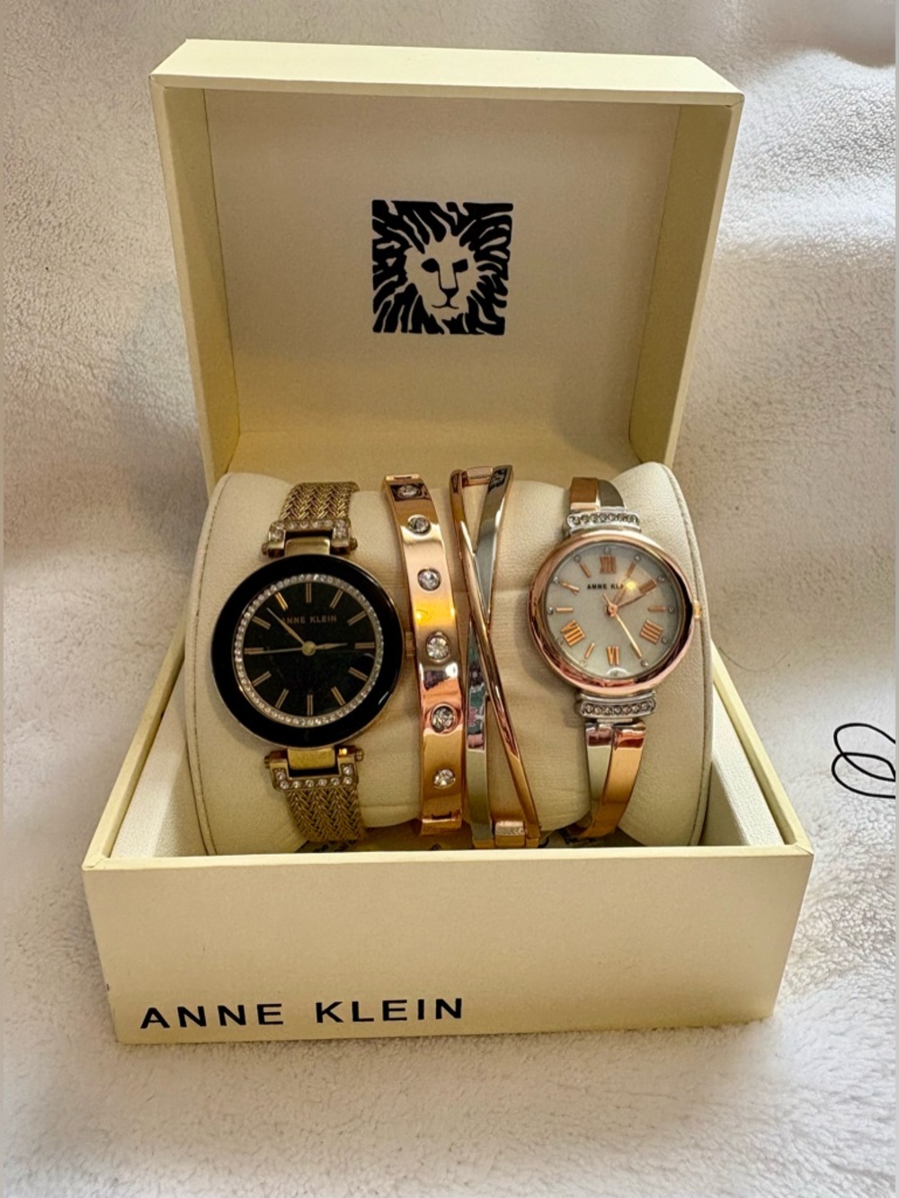 Anne Klein Two-Tone Rose Gold and Gold Watch & Bracelet Set